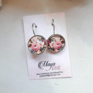 Klaaskamee kõrvarõngad roosi pildiga