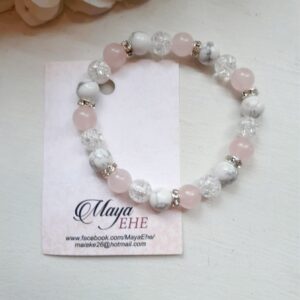 Kaunis käeehe roosa kvartsi, mäekristalli ja hauliidiga