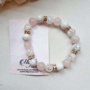 Kaunis käeehe roosa kvartsi, mäekristalli ja hauliidiga