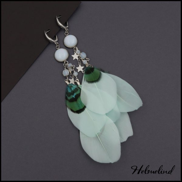 Amazing earrings with different crystals and feathers