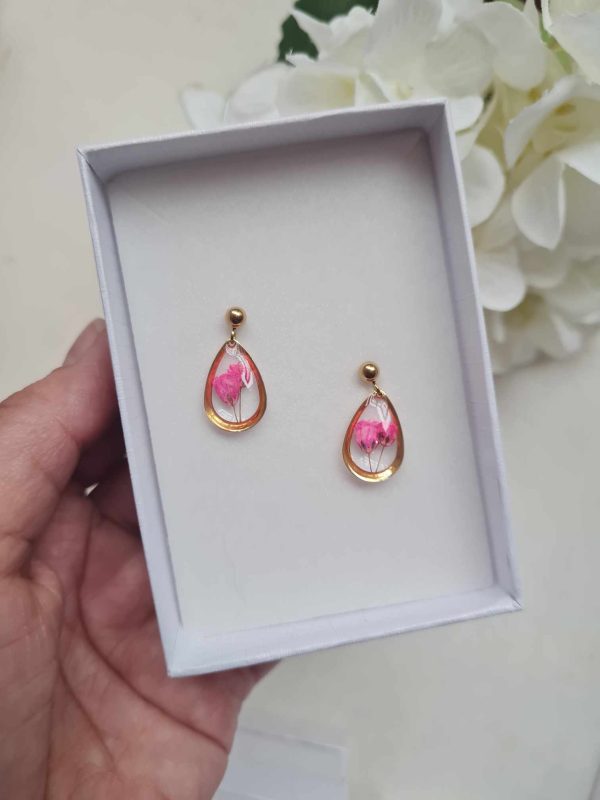 Earrings Made Of Dried Flowers And Epoxy Resin