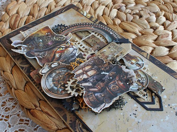 Steampunk stiilis äge õnnitluskaart "Kübaraga kass" - Image 2