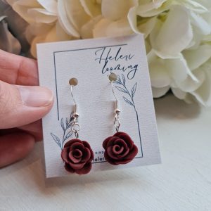 Kaunid fimosavist kõrvarõngad "Roos" Bordoopunane