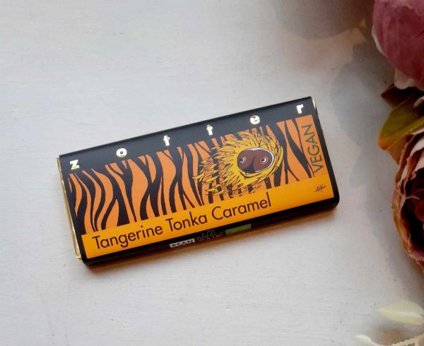 Vegan, täidisega šokolaad "Tangerine Tonka karamell" - Mandariin ja tonka karamell