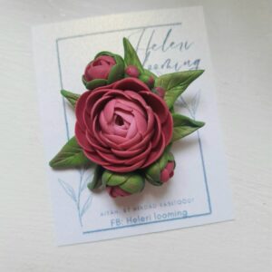 Handcrafted brooch "Cherry red peony"