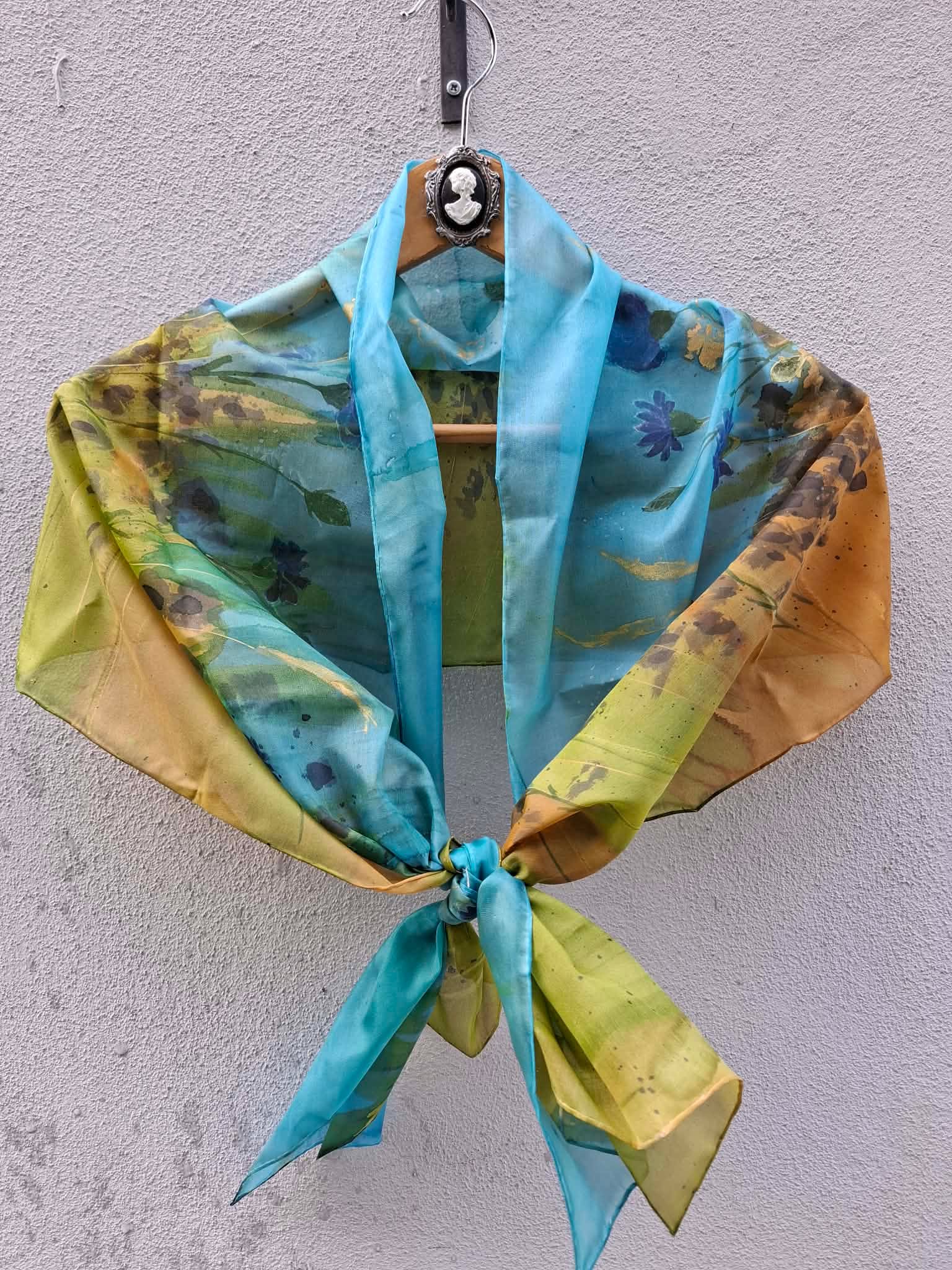 A hand-painted silk scarf