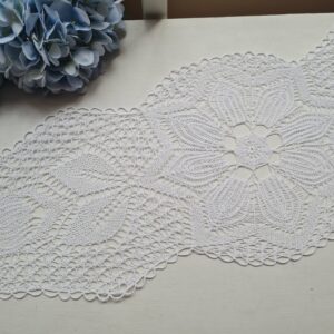 Handmade knitted tablecloth, 82 x 25 cm white