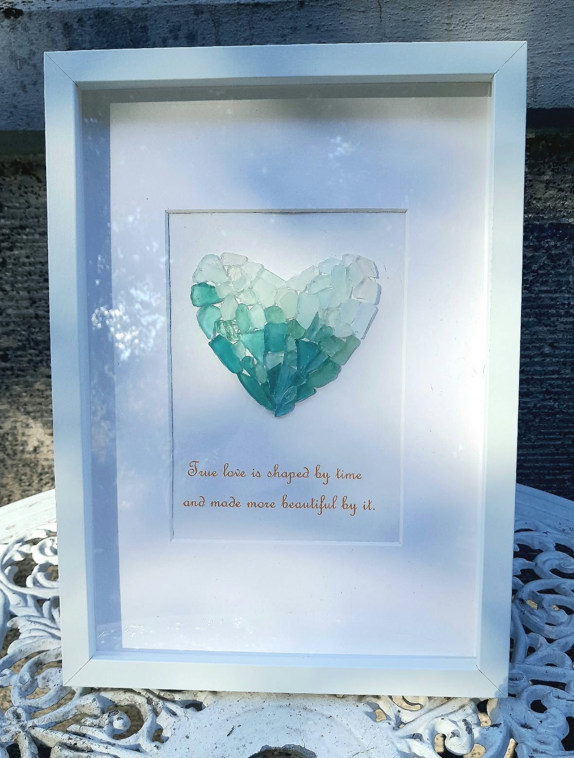 3D kunstiteos mereklaasist "True love is shaped by time and made more beautiful by it."