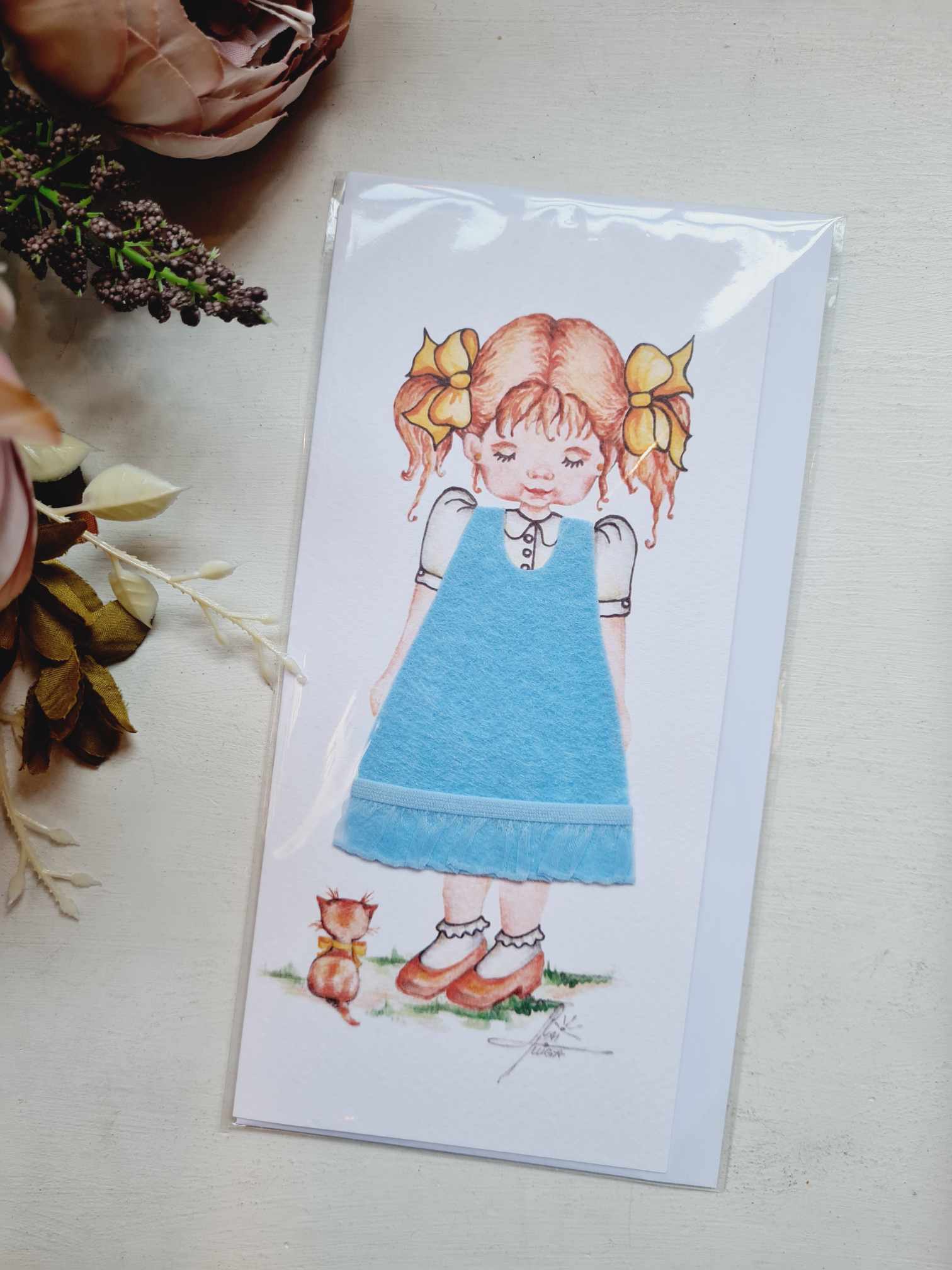 Õnnitluskaart "Piiga helesinises kleidis"