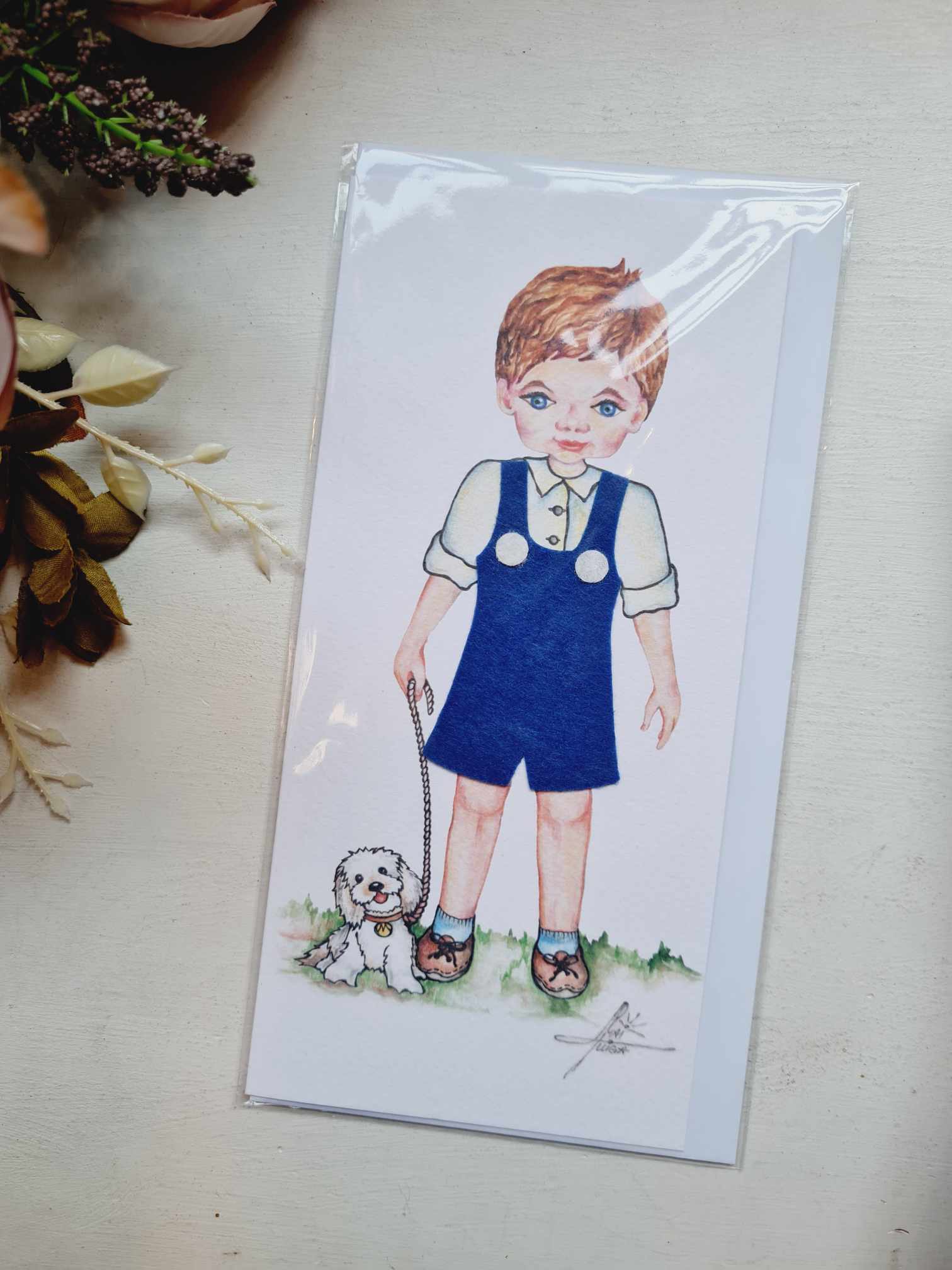 Õnnitluskaart "Poiss sinistes traksipükstes"