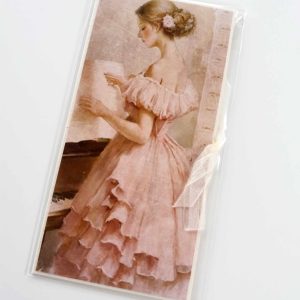 Rahataskuga õnnitluskaart "Romantiline kaunitar", paelaga seotav