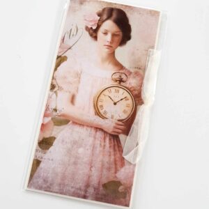 Rahataskuga õnnitluskaart "Romantiline kaunitar", paelaga seotav