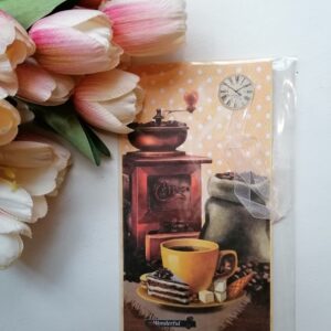 Rahataskuga õnnitluskaart "Wonderful moments", paelaga seotav, kohviveskiga