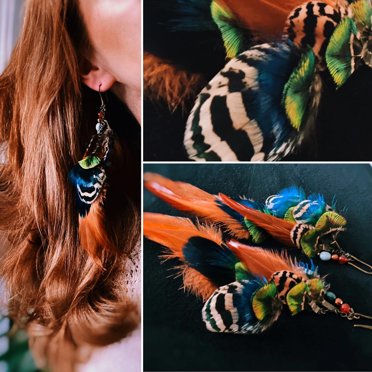 Kaunid, paabulinnu sulgedega kõrvarõngad