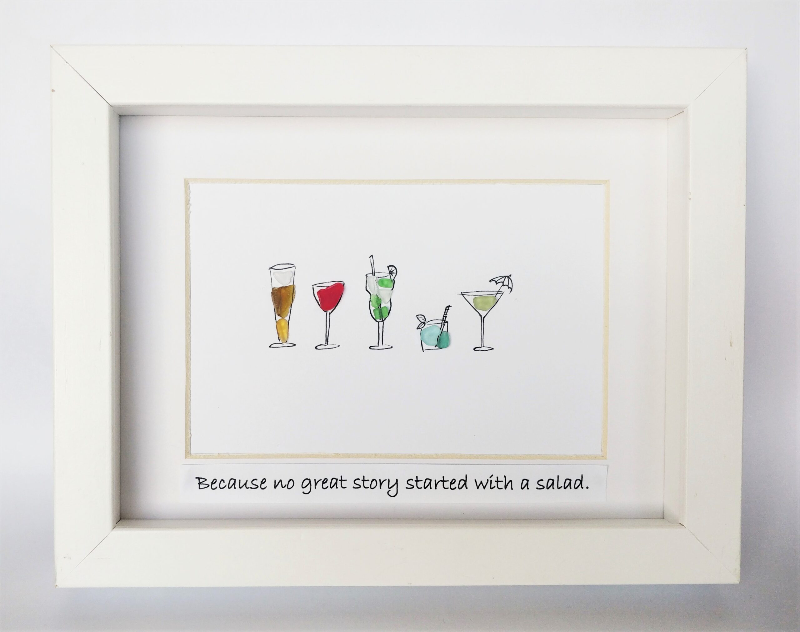 3D kunstiteos mereklaasist "Kokteilid" - Because no great story started with a salad