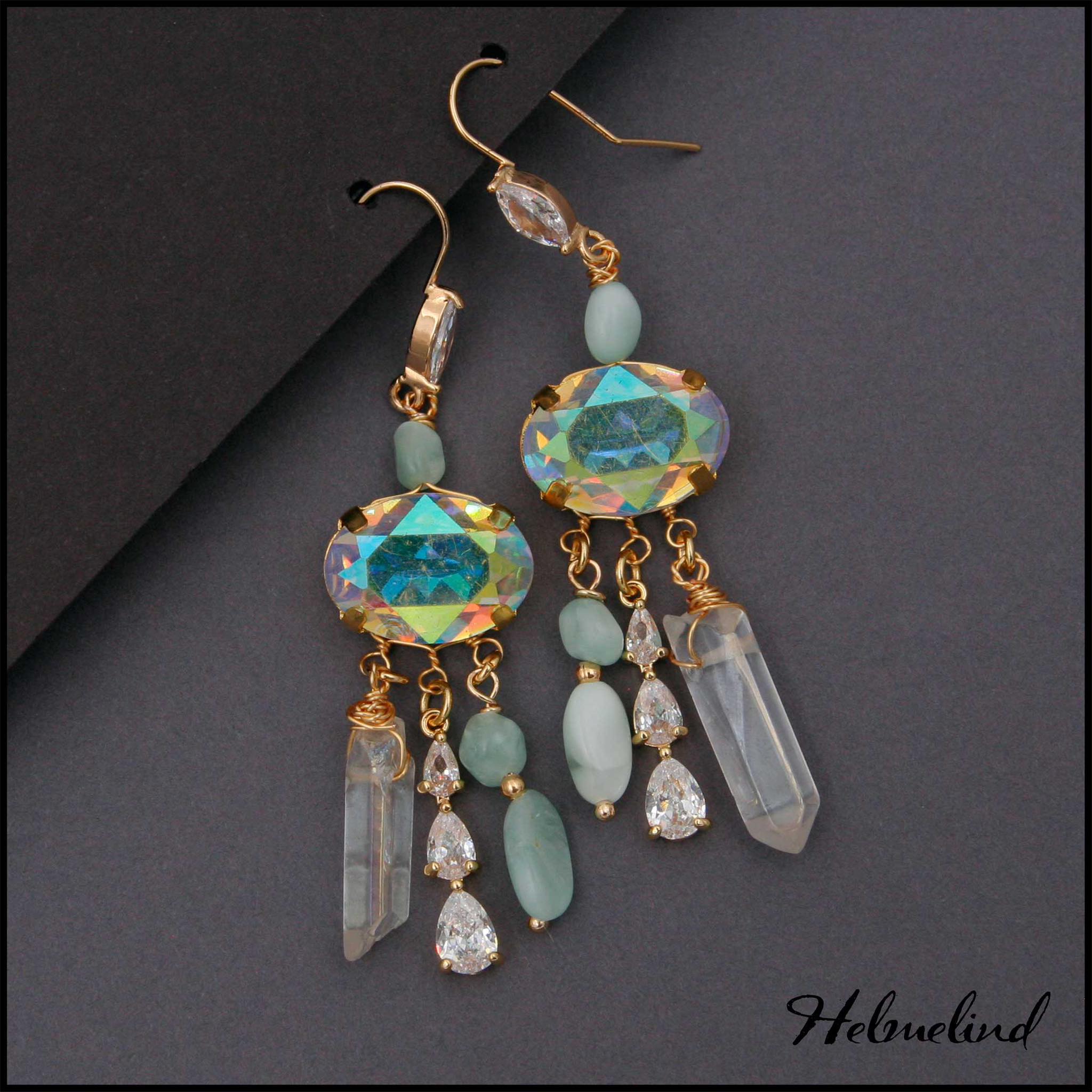 Kaunid kõrvarõngad - aqua obsidiaan, kvarts