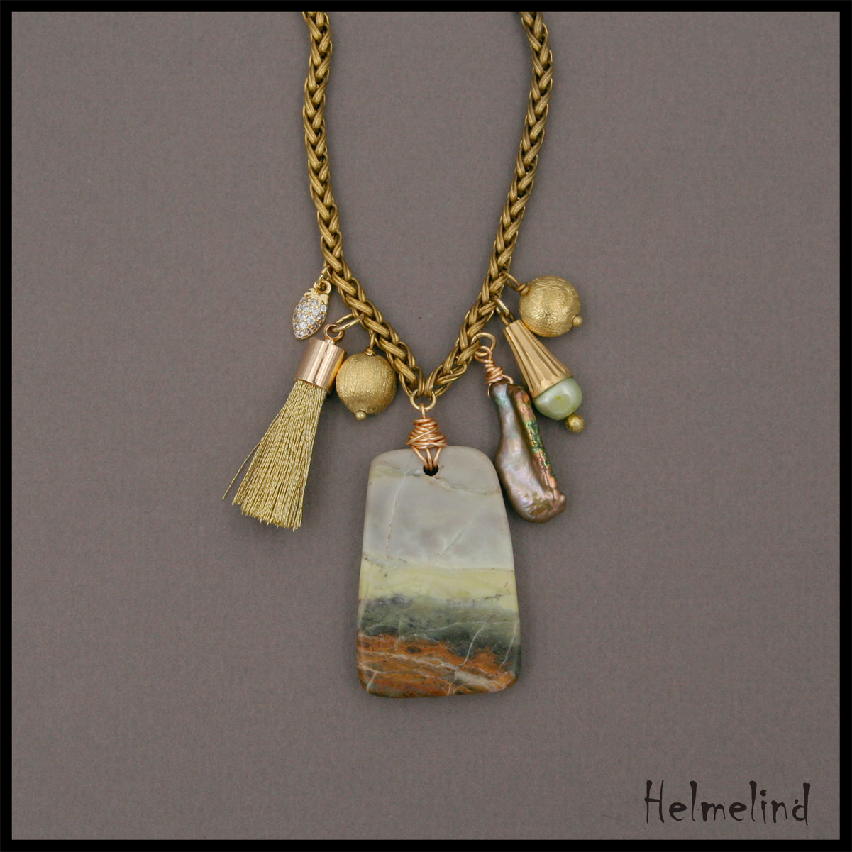 Kaunis Erinevatest Poolvääriskividest Kaelaehe: picasso jaspis, mageveepärl