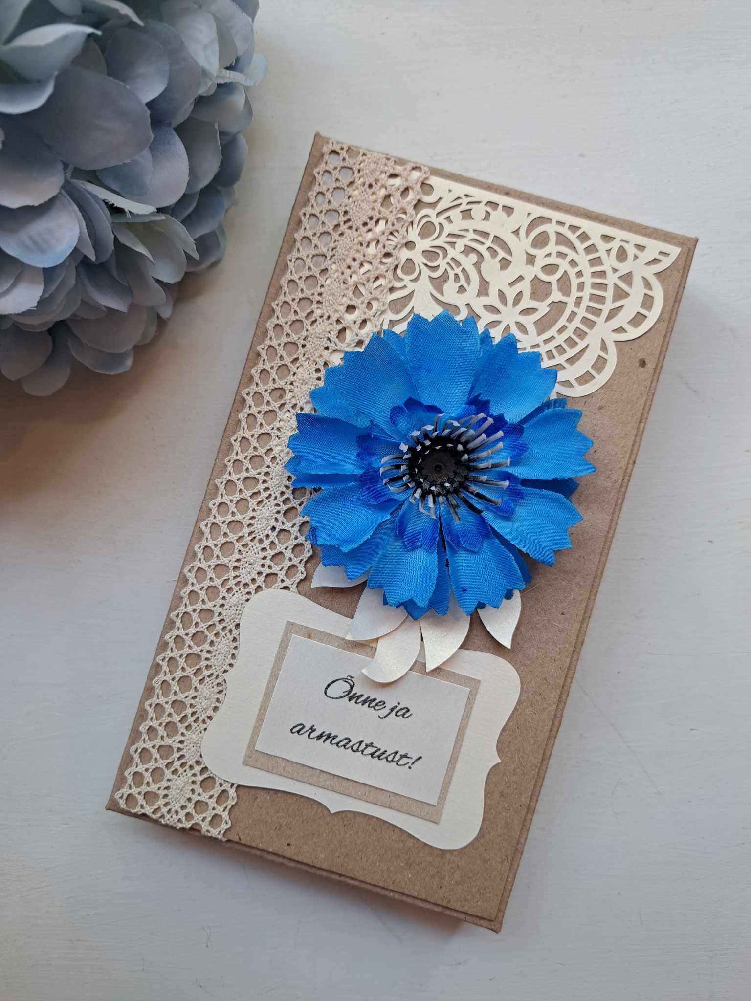 Pulmakaart karbis "Õnne ja armastust", rukkilill, rahataskuga