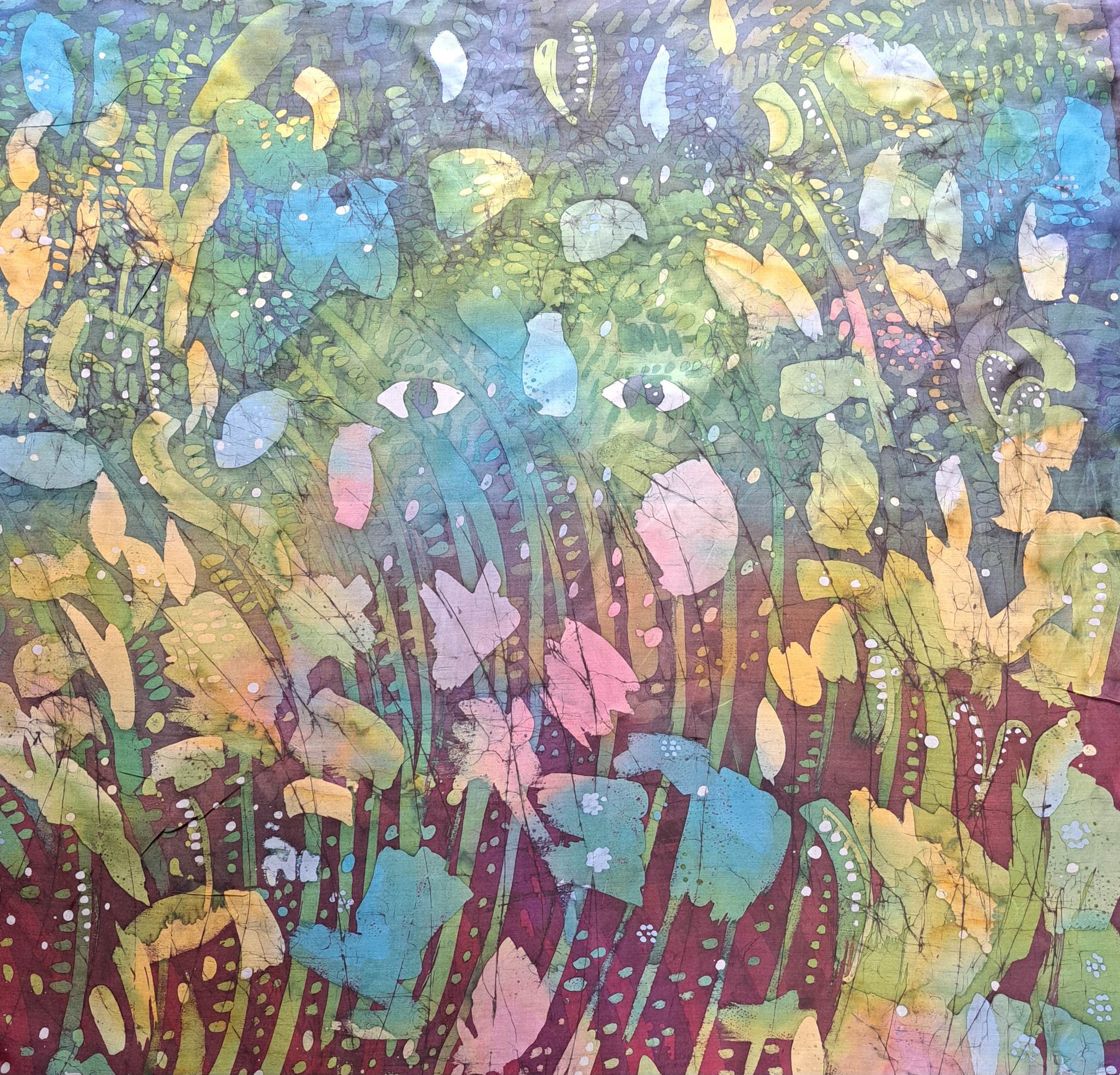 Kuumvaha tehnikas loodud siidirätik "Metshaldjas"