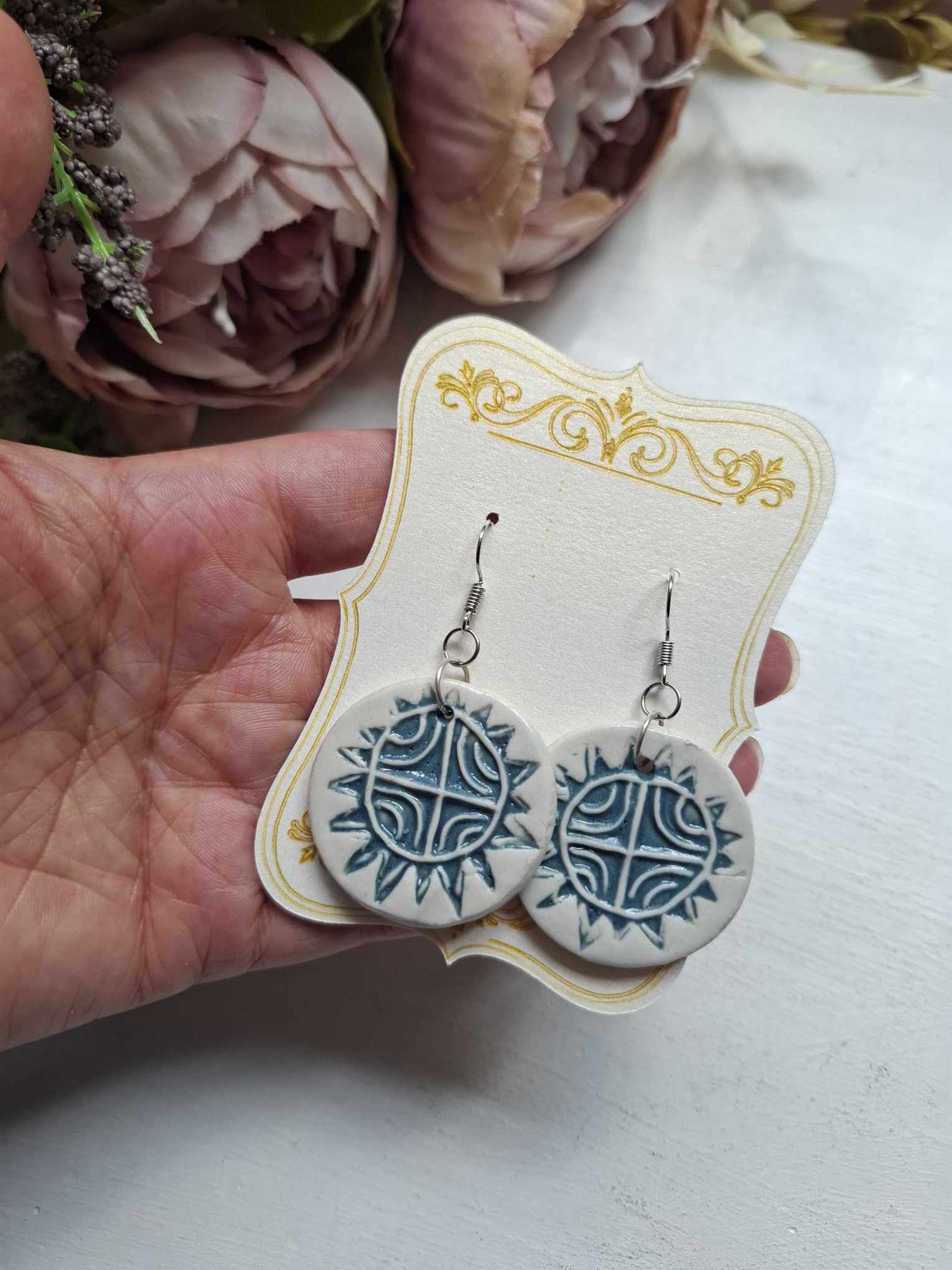 Kaunid keraamilised kõrvarõngad "Päike"