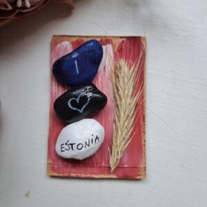 Kaunis magnet "I love Estonia" sini-must-valge