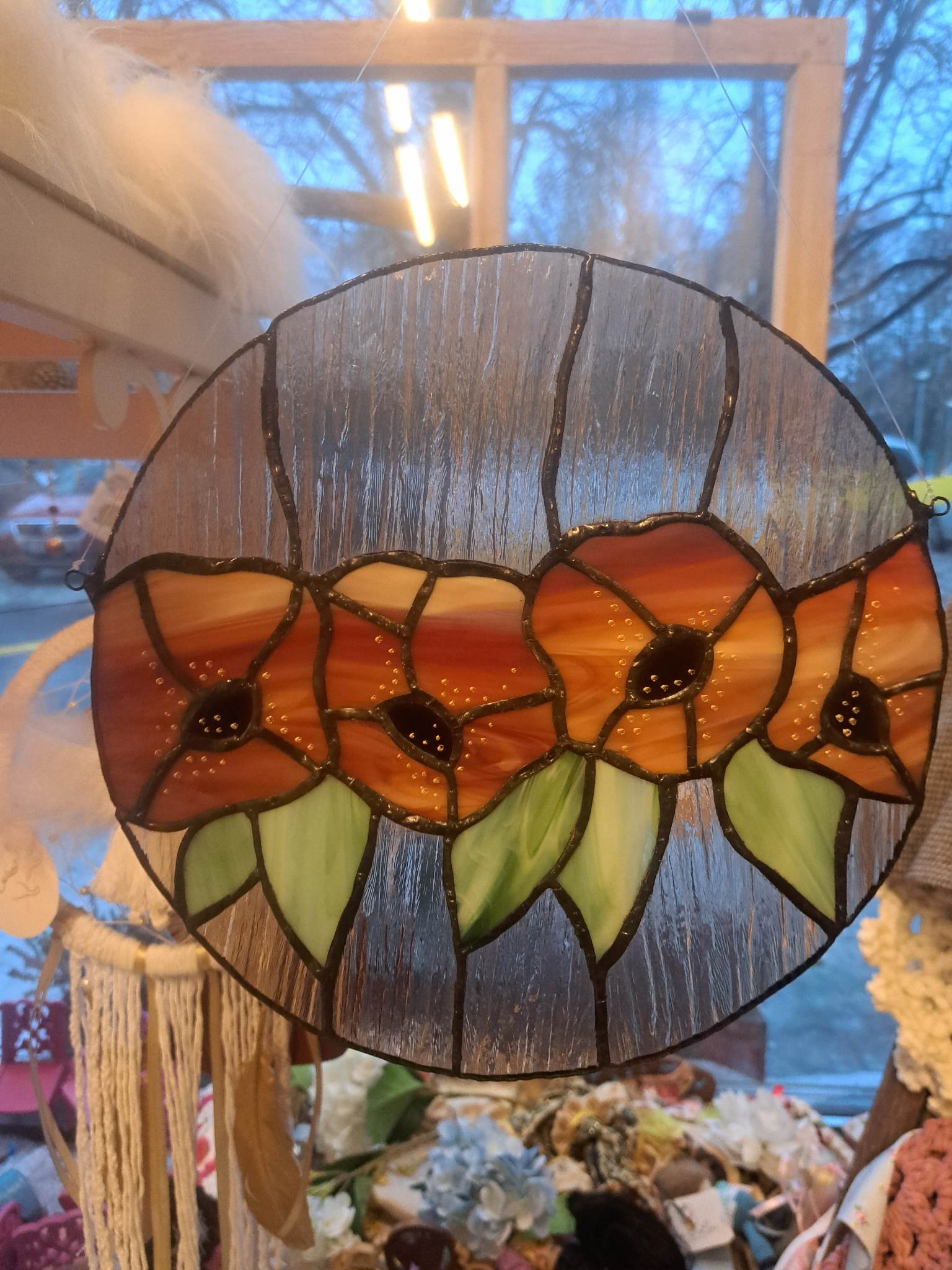 Kaunis tiffany tehnikas vitraaž "Moonid"