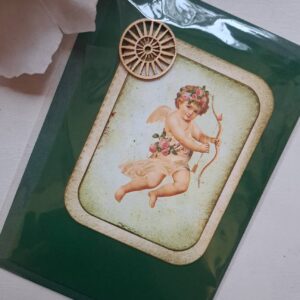 Jõulukaart ümbrikuga, inglikese ja roosidega
