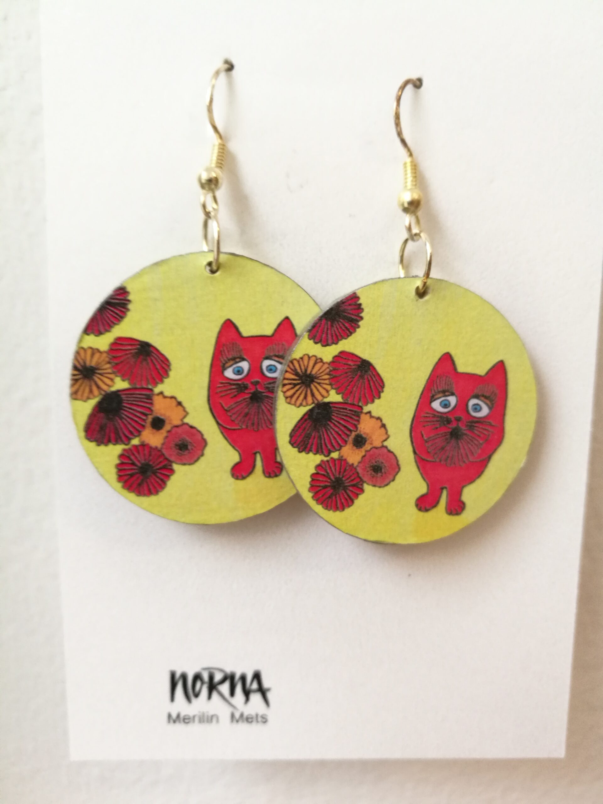 Kõrvarõngad "Oranž kiisu saialilledega"