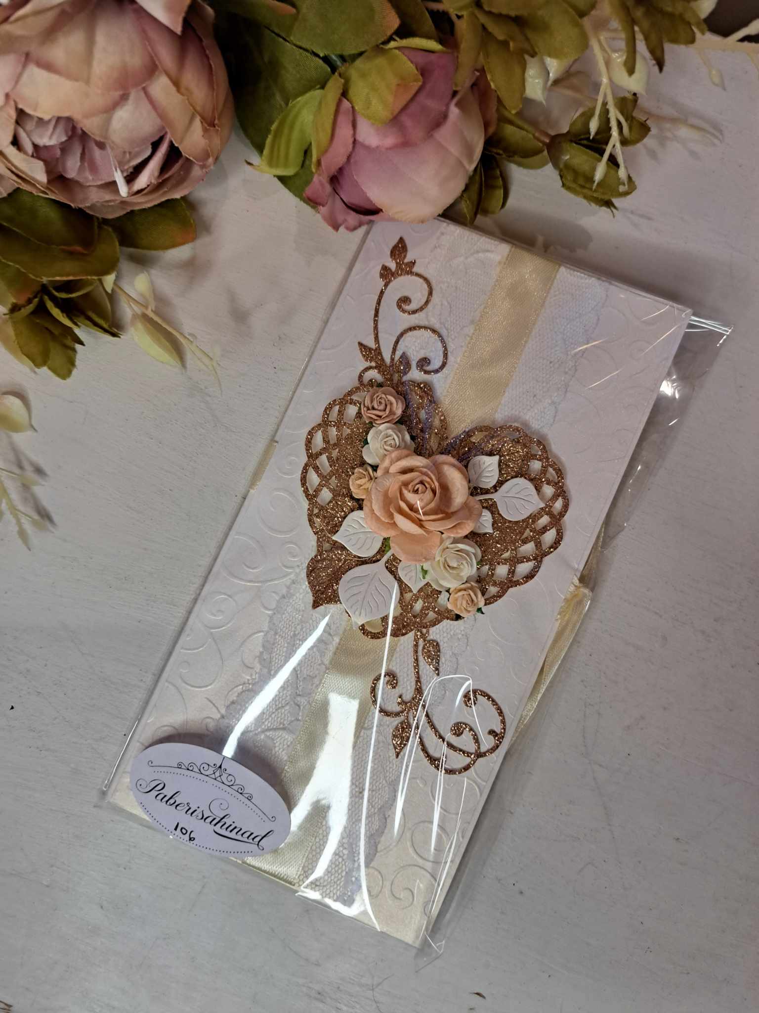 Elegantne õnnitluskaart rahataskuga pulmadeks