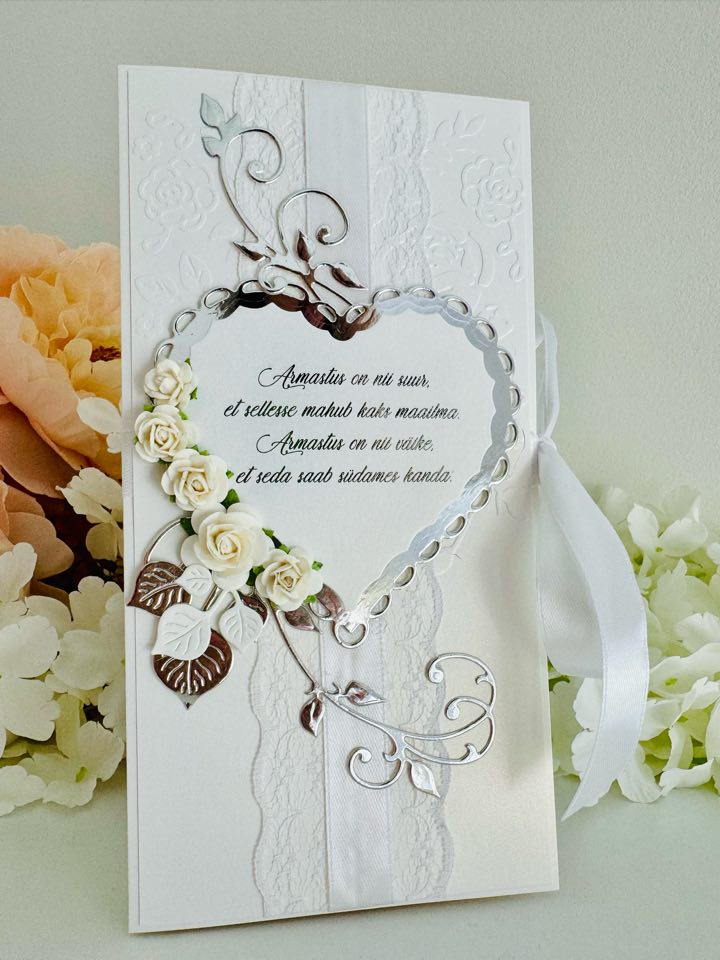 Elegantne õnnitluskaart rahataskuga pulmadeks luuletusega