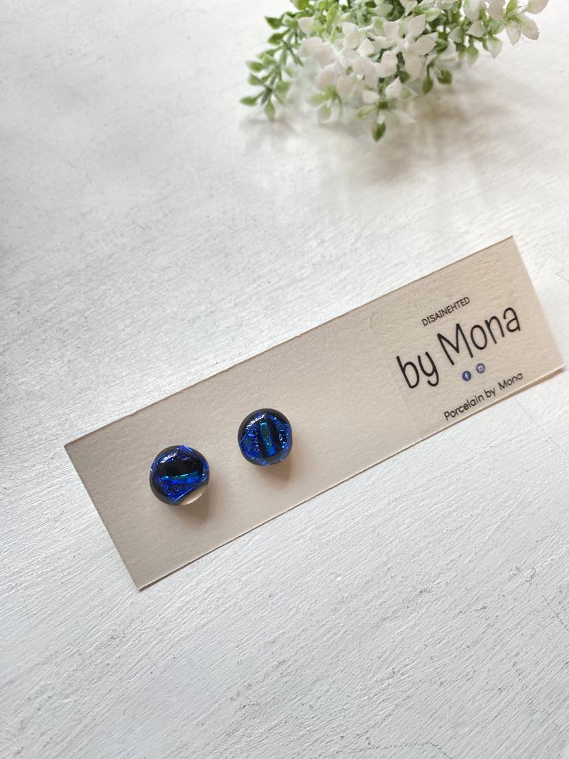 Sulatatud klaasist kõrvarõngad, sinakas rohelised