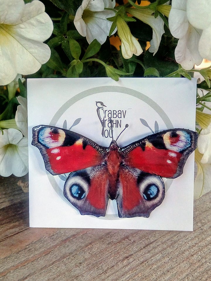 Punast värvi, musta ja valge mustriga liblikakujuline pross