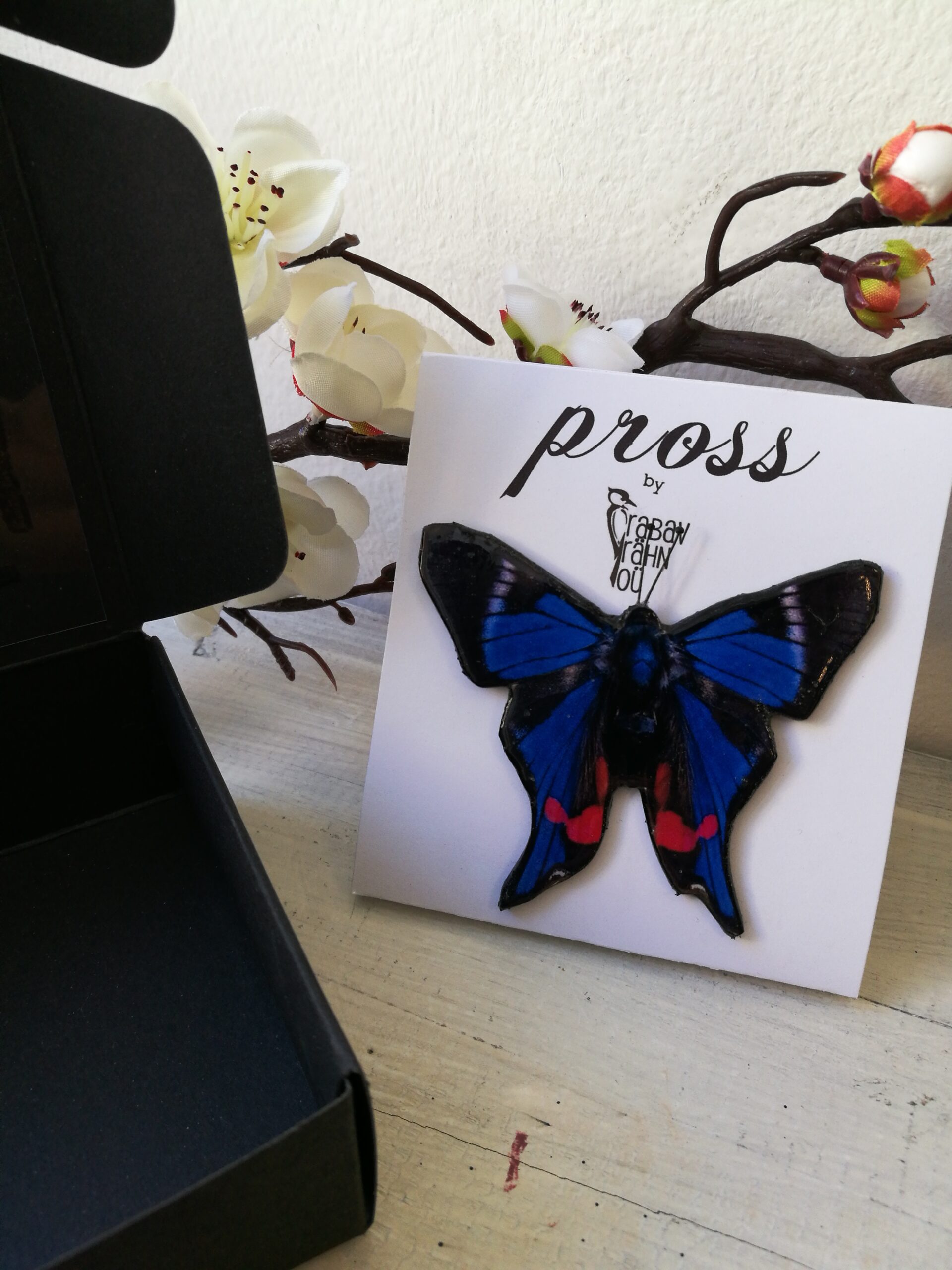 Sinise- ja punasekirju liblikakujuline pross