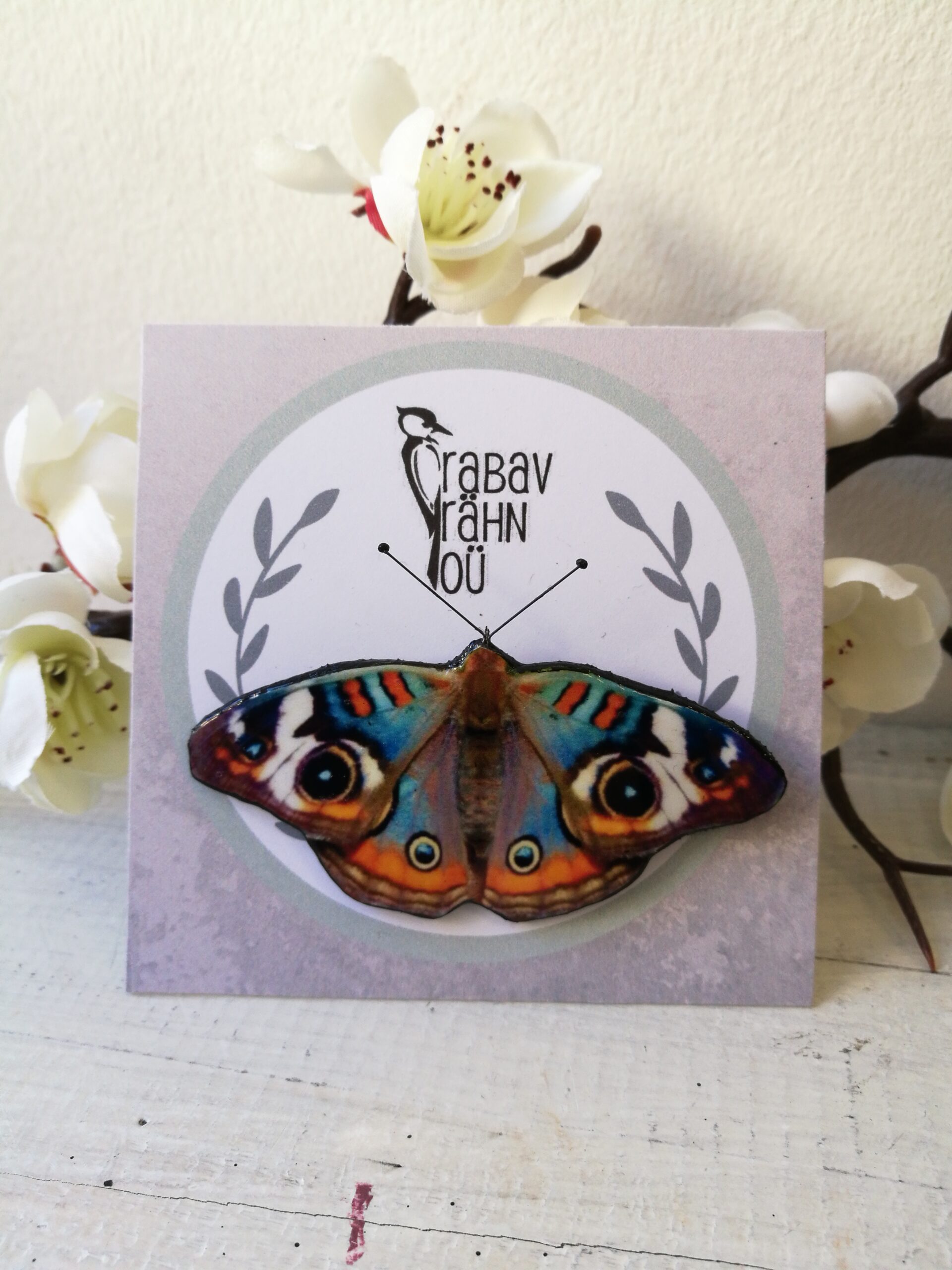 Oranži ja sinist värvi liblikakujuline pross