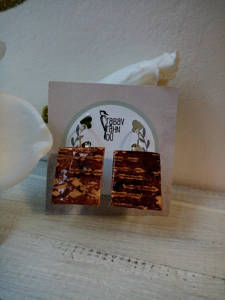 Ruudu kujulised Kõrvarõngad Kasetohust