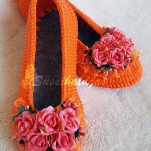 Kaunid heegeldatud sussid lastele, oranž s 33