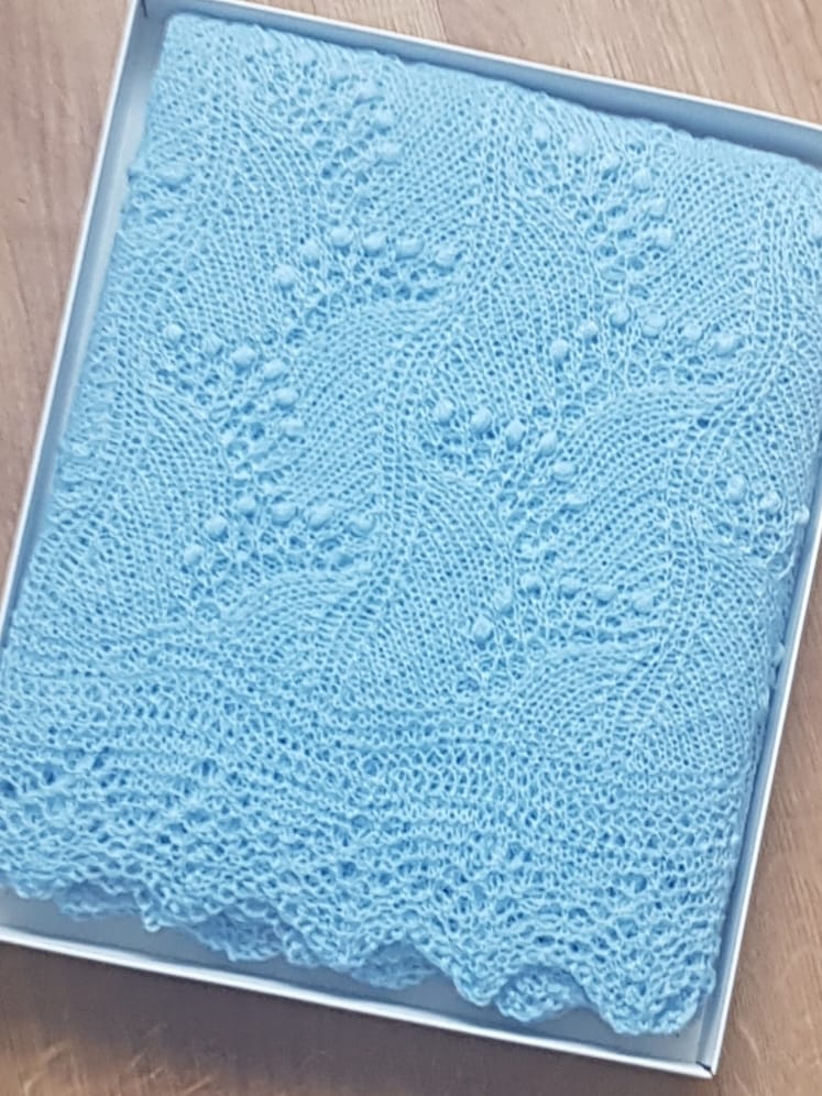 Haapsalu sall "Piibelehekiri", sinine 170x62 cm