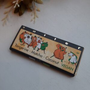 Vegan, täidisega šokolaad "Tangerine- Matcha- Coconut" - mandariin, matcha, kookos